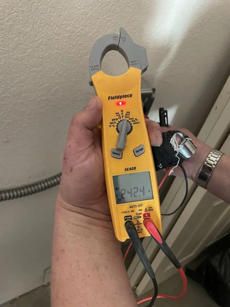 Voltage testing with clamp meter during Hot Tub / Pool Electrical Wiring in La Cienega